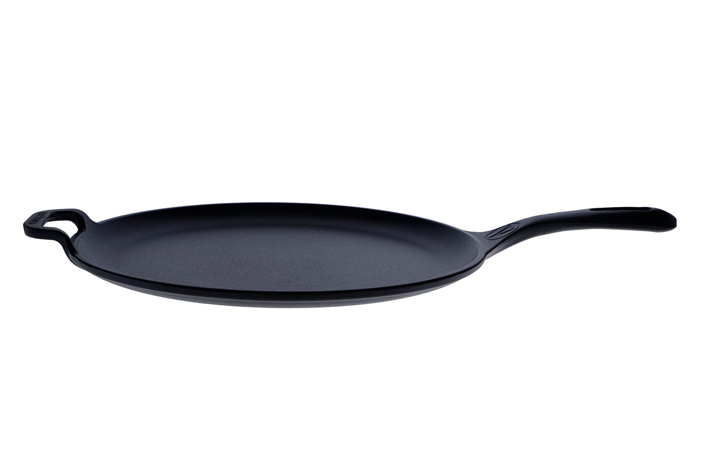 Victoria 12-Inch Cast Iron Comal Pizza Pan with a Long Handle and a Loop Handle, Preseasoned with Flaxseed Oil, Made in Colombia