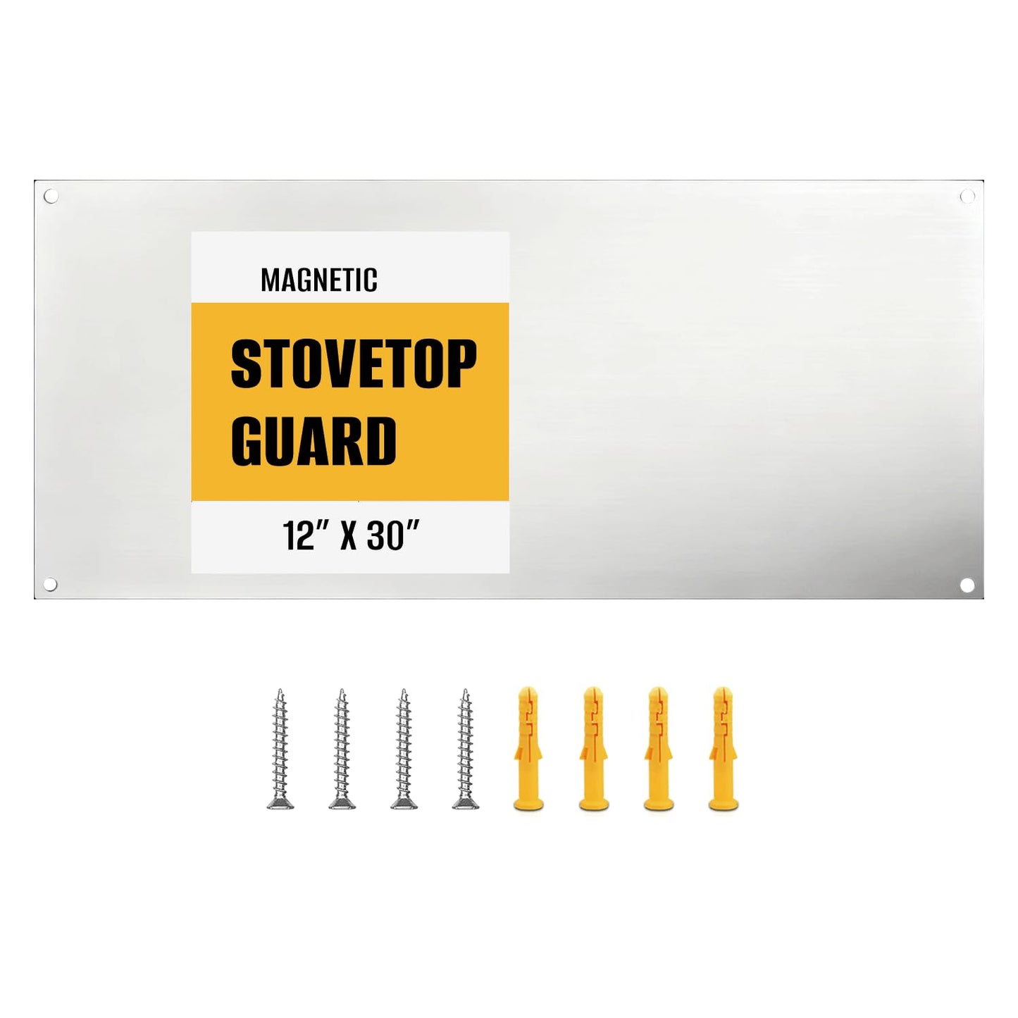 Simetro 12" x 30" Magnetic Stainless Steel Stove Backsplash, Brushed Metal Wall Protector for Kitchen, Ultra Flat Splatter Guard Panel with 4 Pre-Drilled Holes, Easy to Install & Clean, Heat Resistant