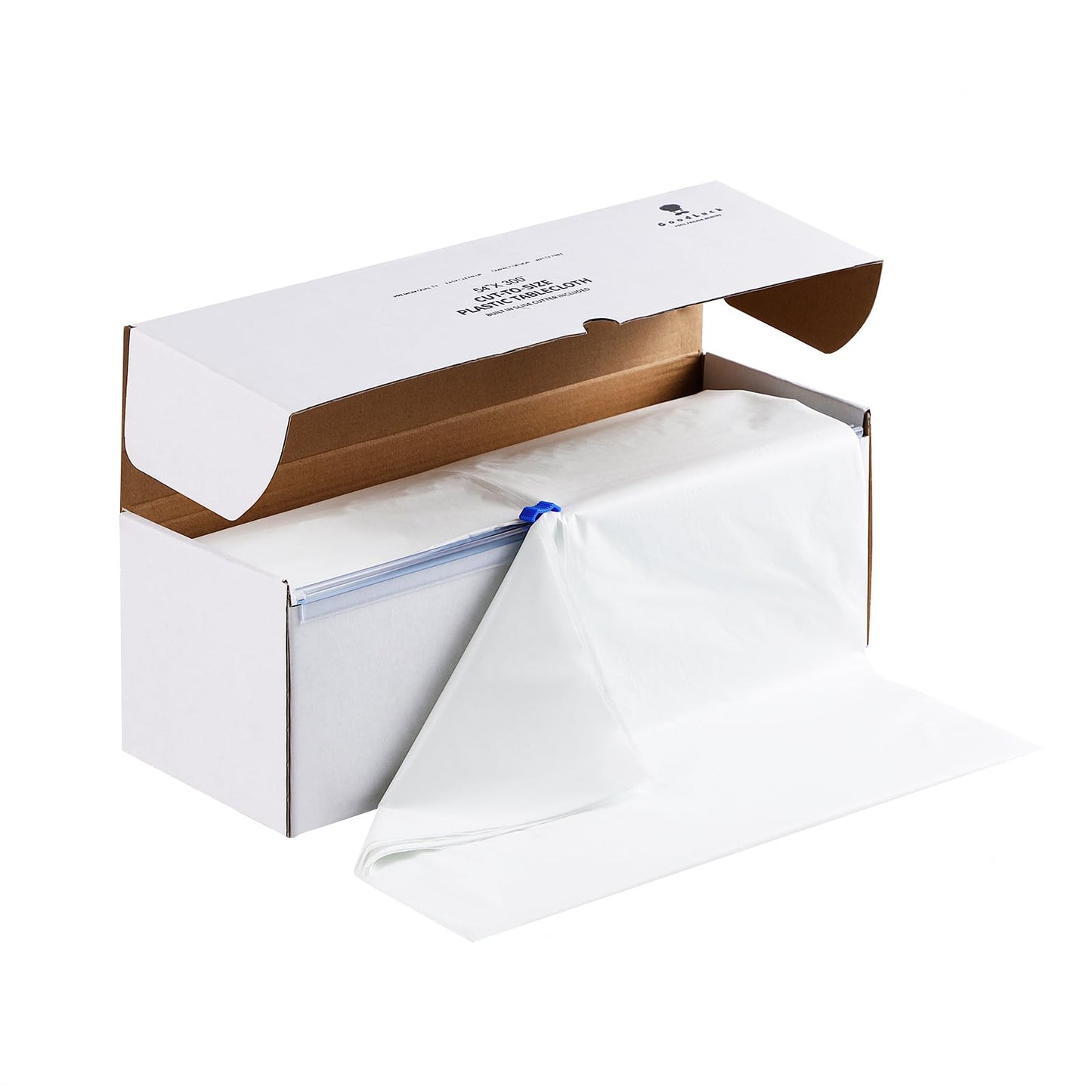 Goodluck 54 Inch X 300 Feet Plastic Table Cloths with Cutter Box, White Disposable Table Cover Roll, Plastic Tablecloth for Party, Banquet, Wedding, Birthday, Anniversary