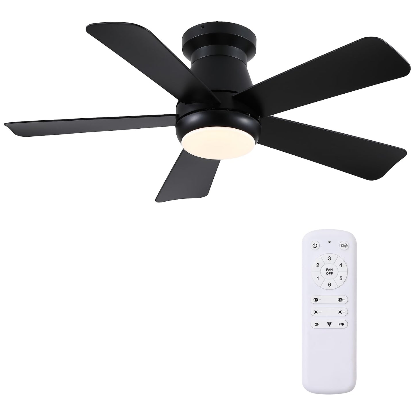 Hounberi 40 Inch Black Ceiling Fan with Light and Remote, Low Profile Flush Mount Ceiling Fans, Quiet Reversible Motor, 3-Color Dimmable LED, Modern Indoor Fan for Bedroom, Living Room & Low Ceilings