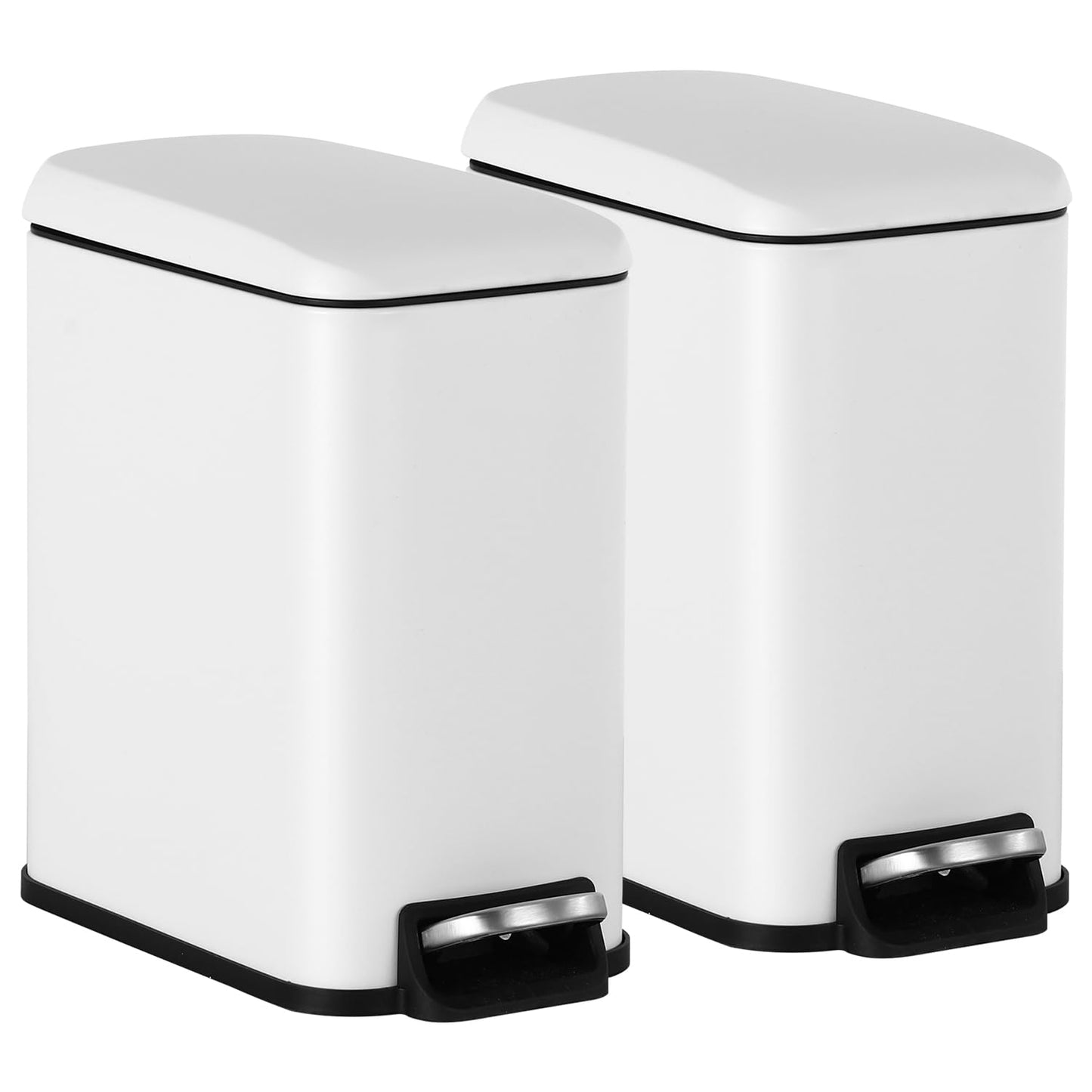 BestOffice Bathroom Trash Can with Lid, 1.3 Gallon Step Pedal Small Trash Can, White Stainless Trash Bin for Bathroom, Bedroom, Kitchen, Office (5L)