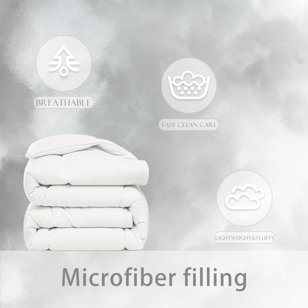 ACCURATEX Lightweight Duvet Insert King Size - Summer Bedding Comforter - 250GSM Filled Thin Duvet - Soft & Breathable, Quilted Comforters with 8 Tabs,White,King 104x90 Inches