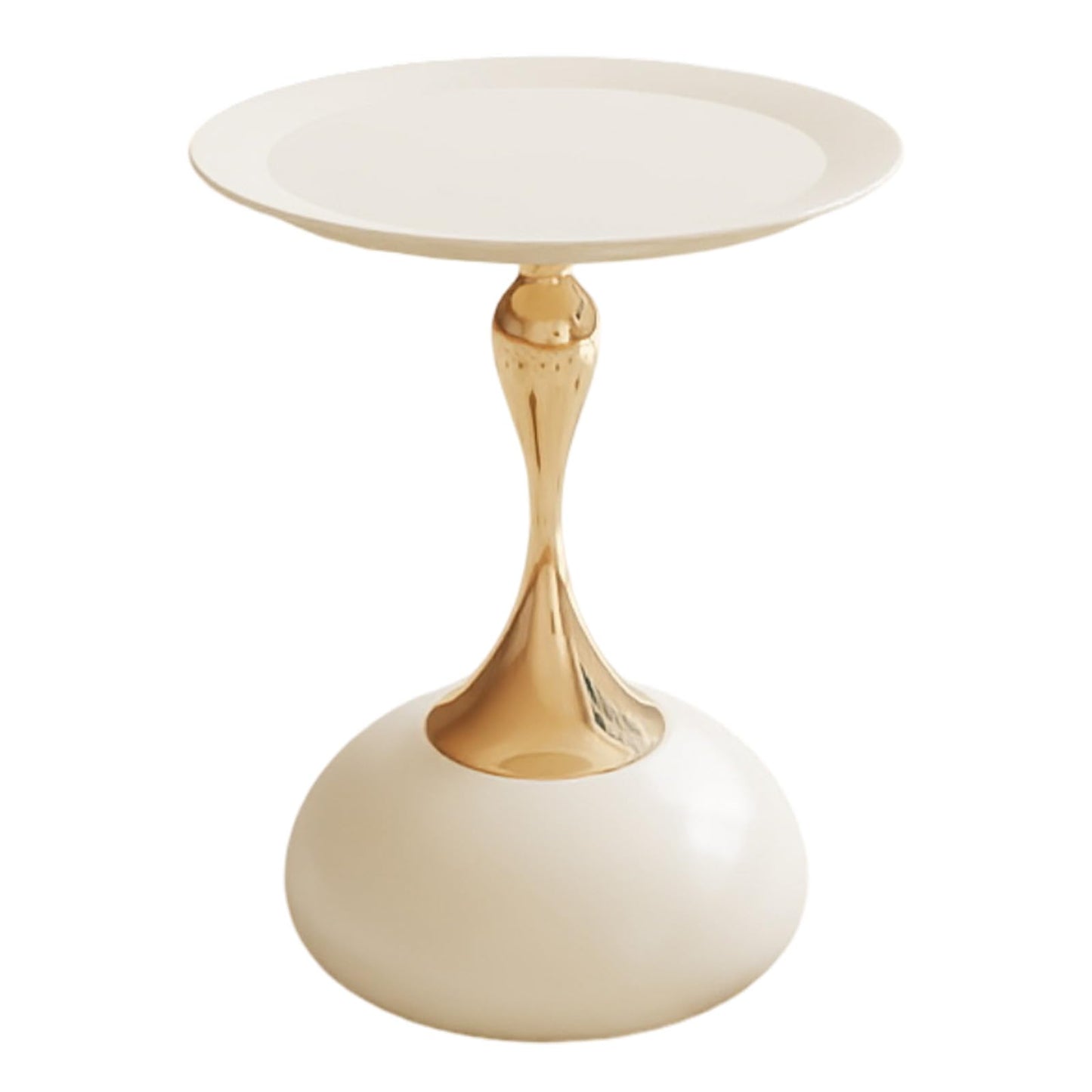Metal Round End Table,Modern Pedestal Table,Corner Drink Tables,Accent Side Table Nightstand for Living Room,Patio and bar (White-Gold)