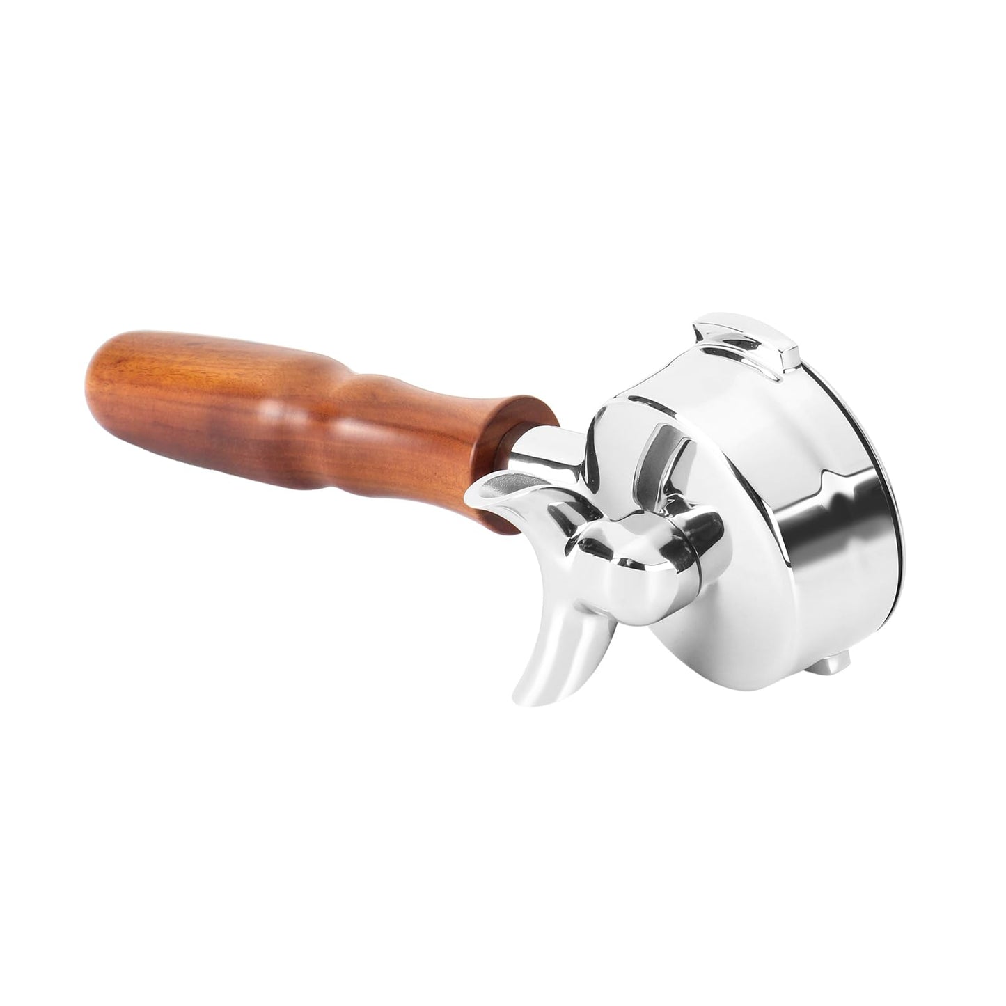 DIBTSA 58mm Espresso Portafilter Compatible with La Marzocco,Double Spouts 2 Ears, Stainless Steel Head and Filter Basket and Wood Handle