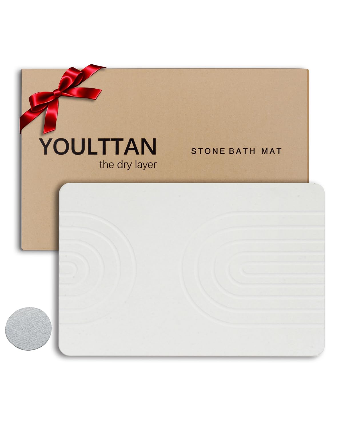 YOULTTAN Stone Bath Mat 24"x16" - Diatomaceous Earth Shower Mat, Quick Dry, Anti-Slip, Modern Design with Bonus Non-Slip Pad - Perfect for Home Safety and Style, White,Semicircle