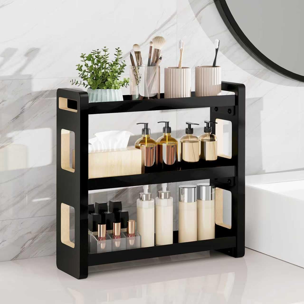 UJQSUN Bathroom Counter Organizer,Bathroom Counter Shelf,Bathroom Organizers,Under Sink Organizer,Cologne Organizer For Men,Cologne Cabinet,Spice Rack Organizer for Cabinet,Gifts(Black 3 Tier)