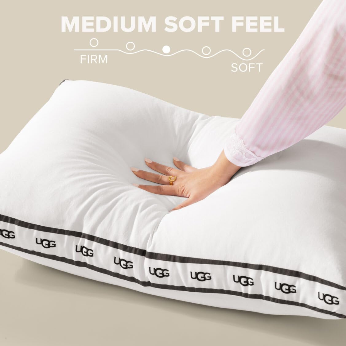UGG Standard/Queen Bed Pillow – Gusseted Down Alternative Pillow, Medium Firm Sleeping Pillows, Premium Luxury Home Decor Hypoallergenic Pillow for Queen Bed, White (Devon)