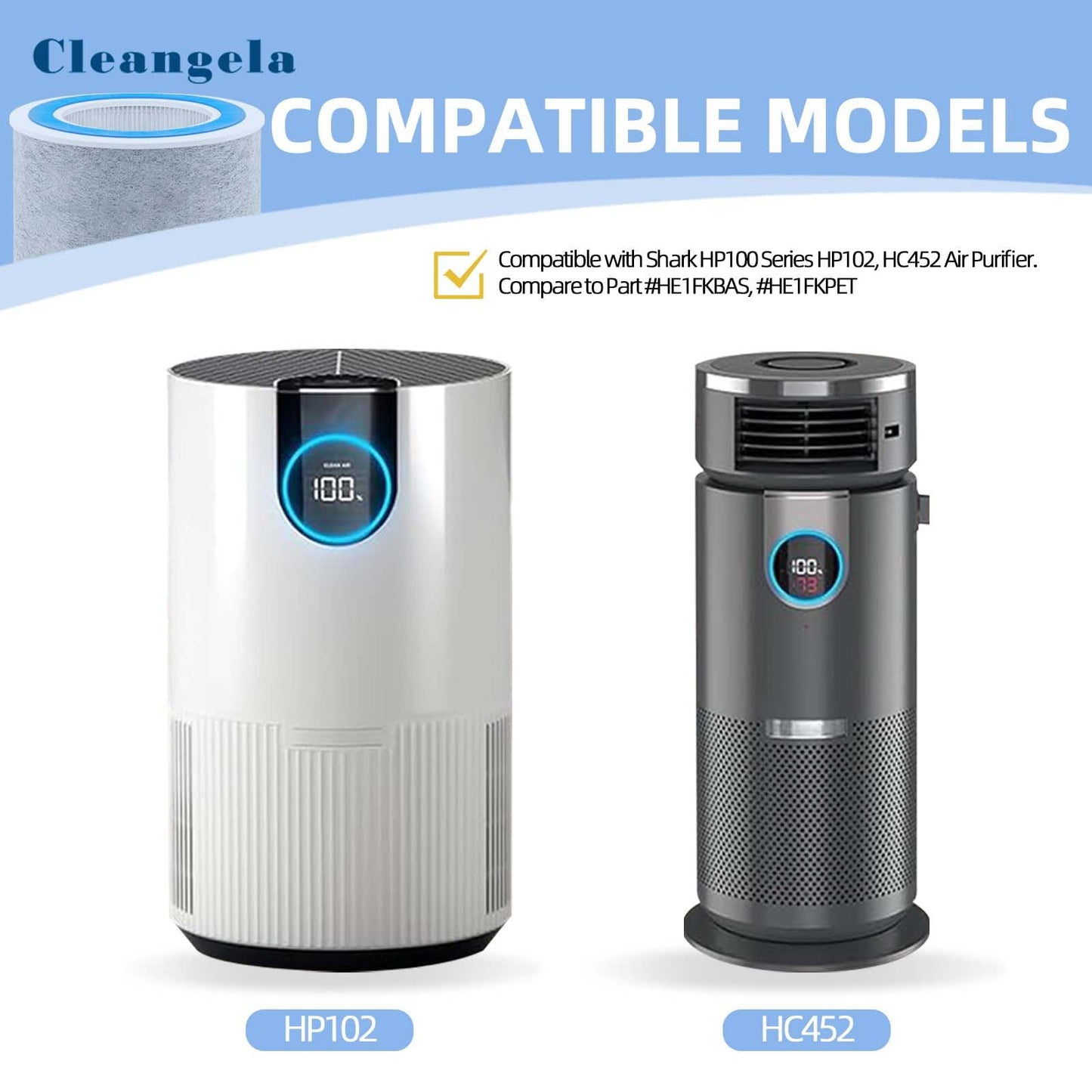 HP102 Replacement Filter Compatible with Shark Air Purifier HP100 HP102 HP102PET HP132 HC450 HC451 HC452 HC455 2 Pack Filter Replacement Compare to Part #HE1FKBAS HE1FKPET HE1FKBASMB