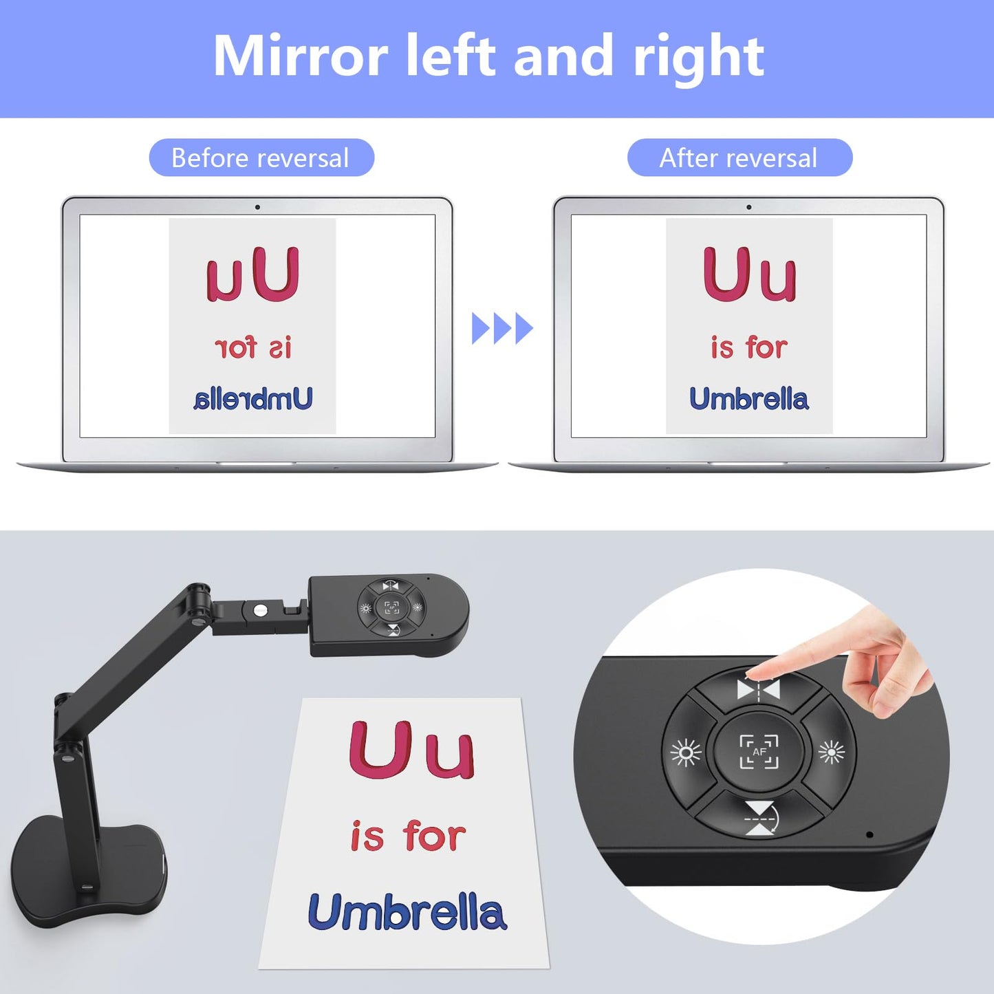 THUSTAR 8MP Document Camera & Webcam 4K with Dual Microphones, USB Visualiser A3-Size, 3-Level LED Lights, Image Invert Function, Fold, for Live Demo, Distance Education -Windows, macOS and Chrome OS