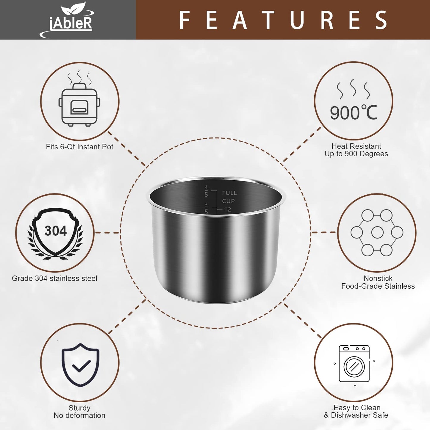 Genuine 6Qt Power Cooker XL Replacement Inner Pot Compatible with 6 Quart Power Pressure Cooker PPC770 PPC771 PPC770-1 PRO PCXL-PRO6 YBD60-100 WAL1 WAL2 Stainless Steel Inner Pot Parts - 6 QT