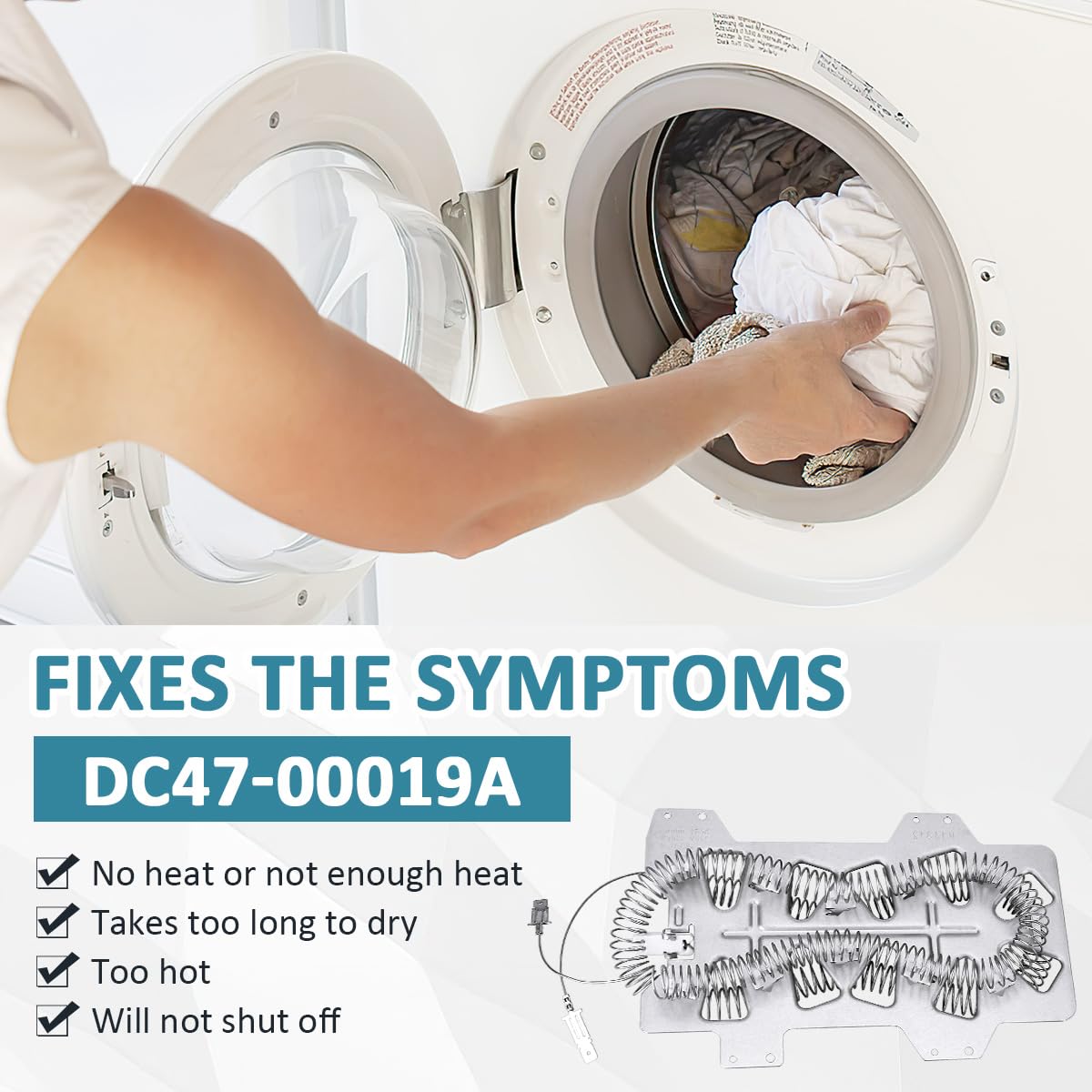 Dryer Heating Element DC47-00019A Replacement for Samsung DV330AEW/XAA, DV5471AEW/XAA, DV405ETPASU/AA-0001, DV337AER/XAA-0000 Dryers
