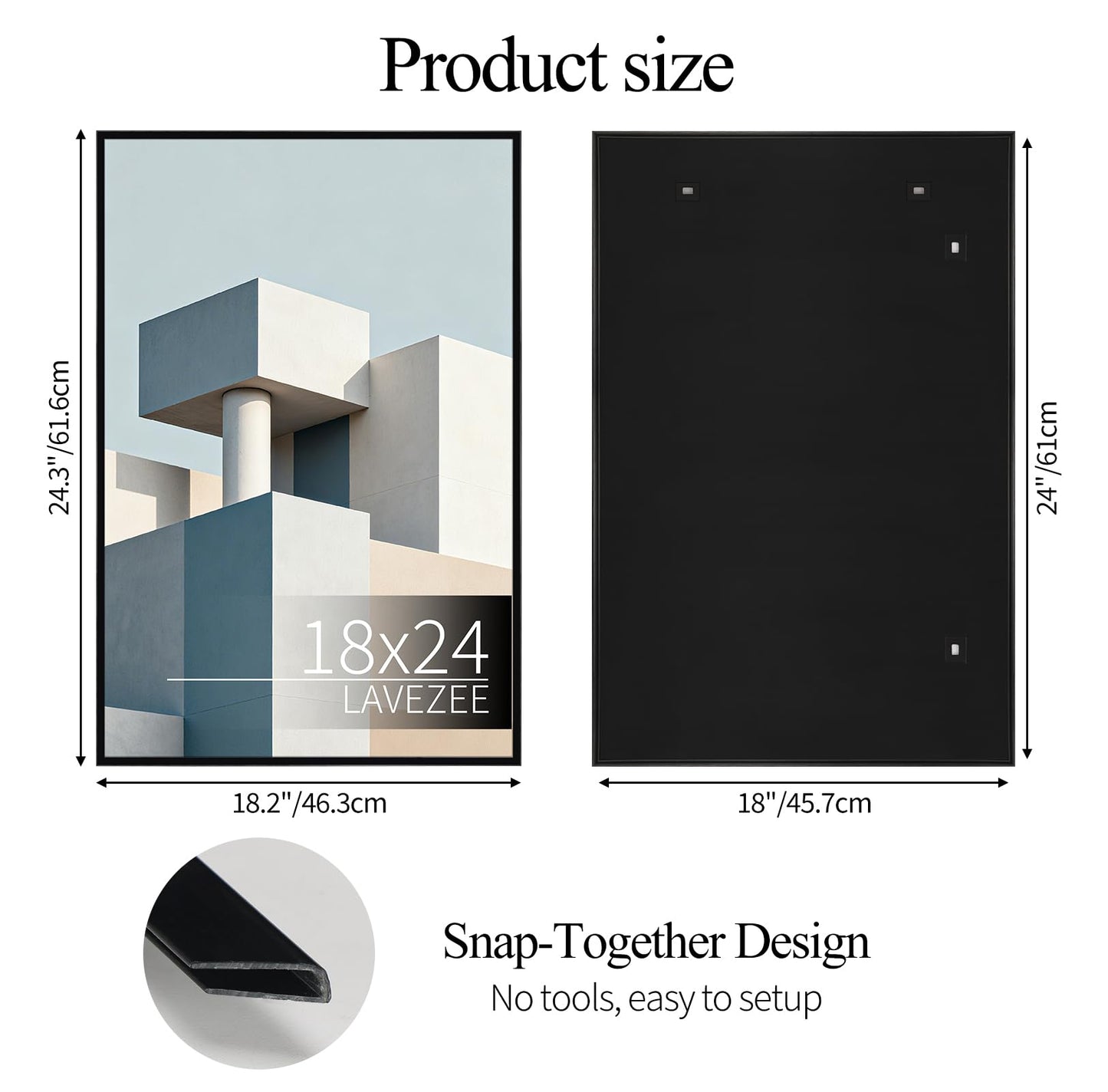 Lavezee 18x24 Poster Frame Black, 6 Packs Lightweight 18 x 24 Poster Frames for Wall Mounting, Display 24x18 Pictures, Posters & Art Prints Vertically or Horizontally