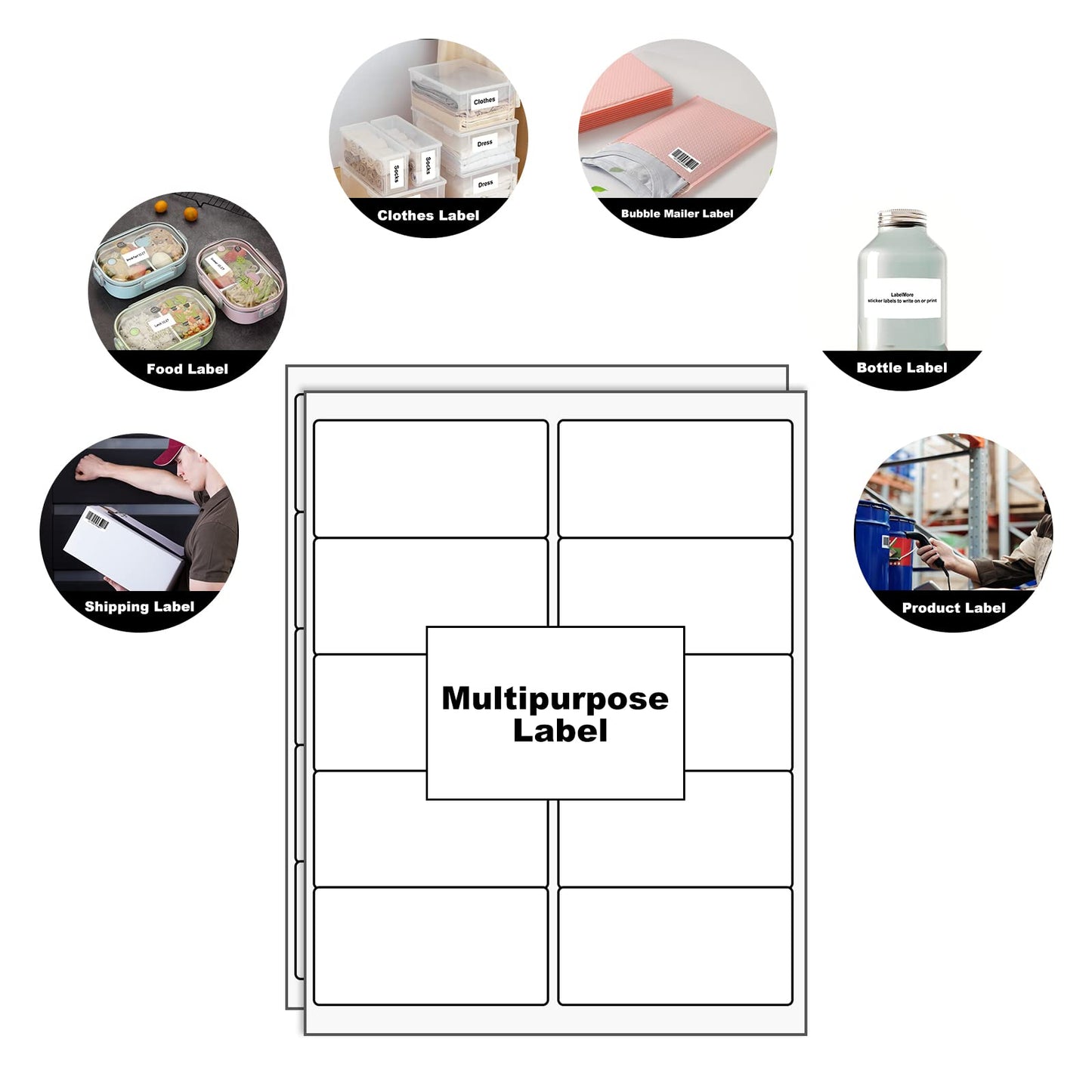 LabelMore 2 x 4 Shipping Labels for Laser or Inkjet Printable, 5000 Labels - 500 Sheets