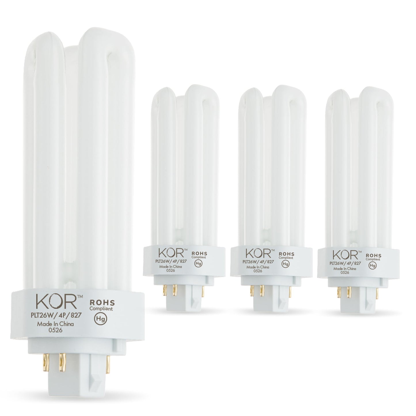 KOR 26W CFL Plug-in Bulb – GX24Q-3 Base, 2700K Warm White, Triple Tube, (4-Pin) Replaces Sylvania 20879, Philips 458240, GE 97614 – Pack of 4