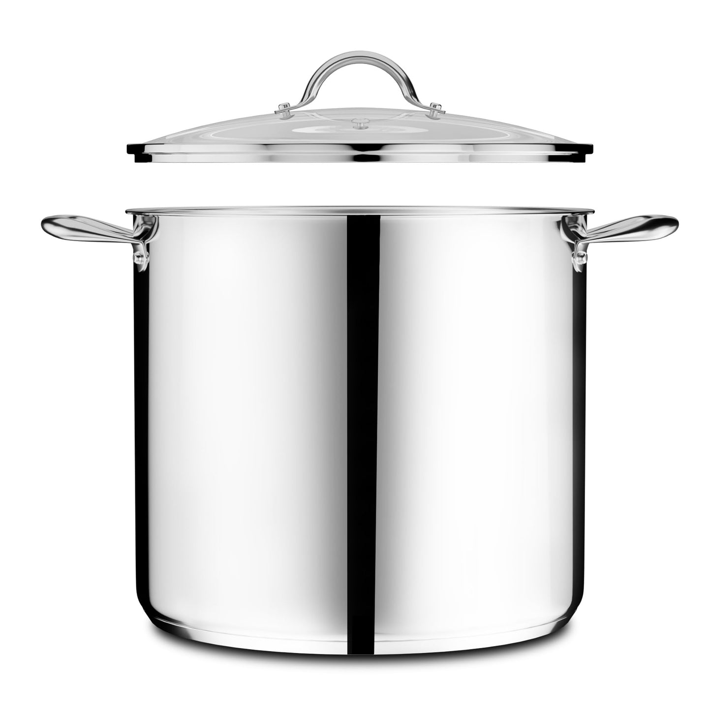 Stainless Steel Stockpot with Tempered Glass Lid 24 Quart, Durable 18/0 Stainless Steel, Impact-Bonded Base for Even Heating, Riveted Handles, Oven & All Stove Compatible, Safe Up To 500°F (260°C)