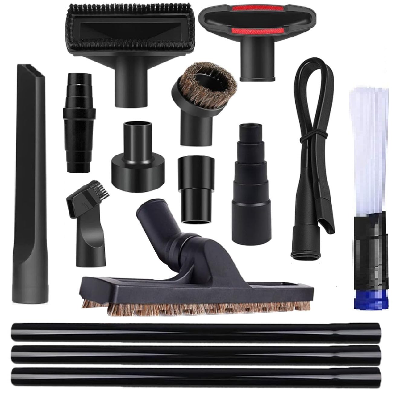 Alrens 15 Pack Universal Vacuum Attachments for Shop Vac Accessories, 2 1/2" to 1 1/4" Vacuum Hose Adapter, 1 7/8" to 1" Vacuum Adapter, Vacuum Extension Wand Accessories Brush Kit