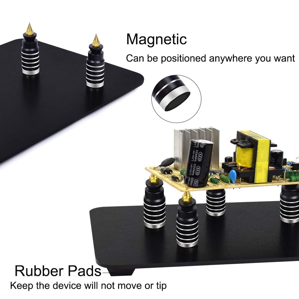 Magnetic Helping Hand, Soldering Helping Hands, 4 PCB Pillars Circuit Board Holder with Flexible Metal Arms Heavy Duty Base Electronic Repair Tool
