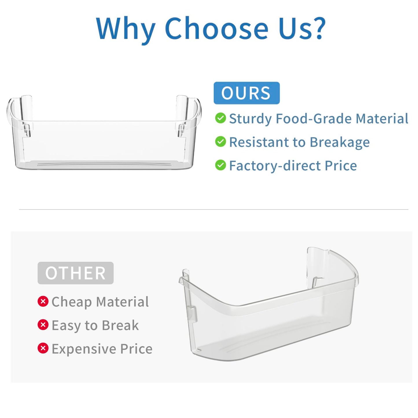 (2-Pack) UPGRADED 242126602 Refrigerator Door Shelves Bin Compatible with Frigi-daire Door Shelf Replacement LFSS2612TF FFSS2615TS FFSS2625TS Fit for Frigi-daire Refrigerator Parts 2421266 PS12364199