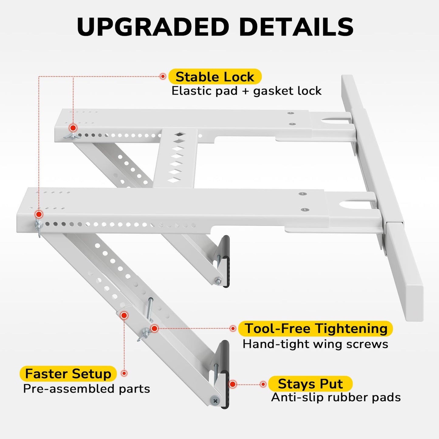 KAINGA Window Air Conditioner Support Bracket No Drilling, No Tools, Window AC Bracket, Adjustable Wall Mount, Quick Install, Up to 220lbs, Fit Single & Double-Hung Windows