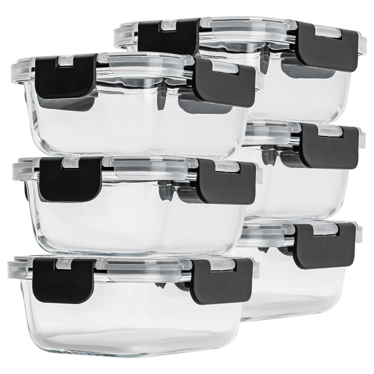 Hoenjuno Glass Food Storage Containers with Lids Set of 6, 22 OZ Glass Meal Prep Containers for Lunch, Microwave, Oven, Freezer & Dishwasher Safe, BPA-Free