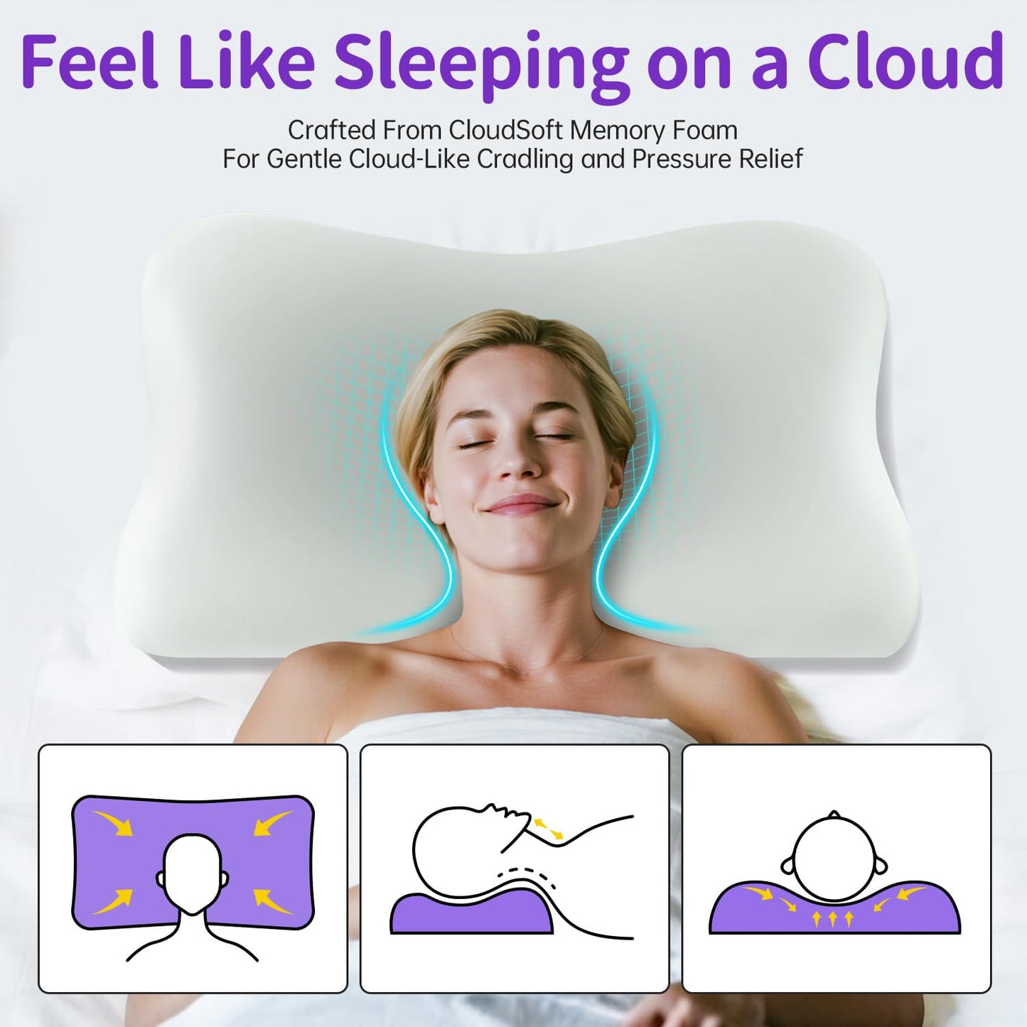 Cloud Align Pillow, Ergonomic Zero-Pressure Memory Foam Core, Neutral Alignment for Side, Back, and Stomach Sleepers, Gently Cradles Head & Provides Neck Support, Washable Pillowcase - Silvery Green