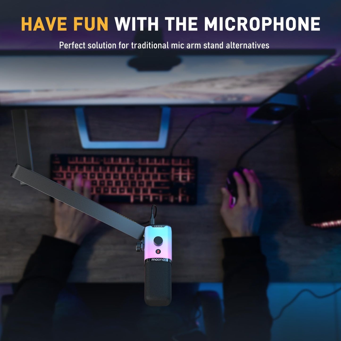 MAONO Microphone Boom Arm, Low Profile Mic Arm with Cable Management Channels, Desk Mount Clamp, Fully Adjustable, Heavy Duty Mic Stand for Podcast Studio Streaming (BA92 Black)