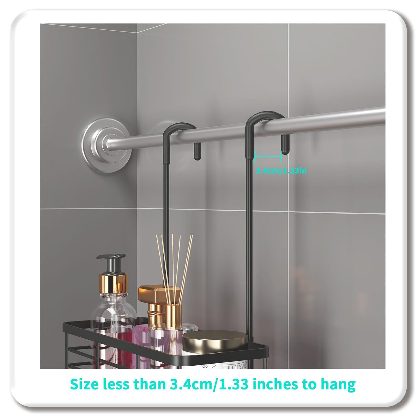 HapiRm Hanging Shower Caddy Organizer - No Drilling Shower Organizer with Hooks, Rustproof & Waterproof 304 Stainless Steel Bathroom Shelves - Black