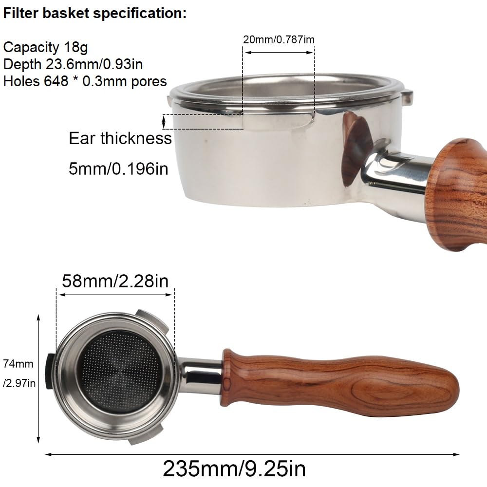 CAPFEI 58mm bottomless portafilter with 3 Ears Compatible with CASABREWS/Gevi 58mm Espresso Machines | with Stainless Steel Filter Basket and Wooden Handle