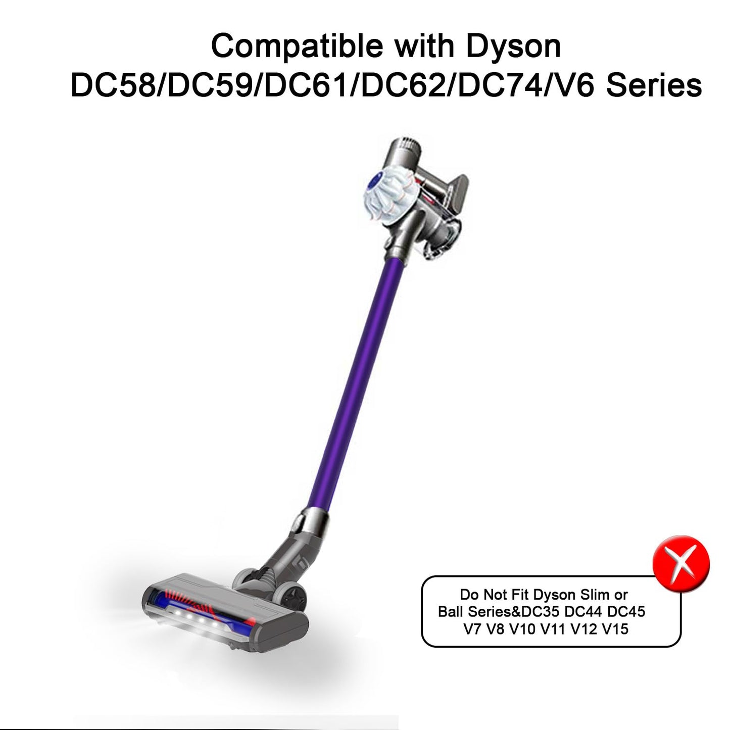 Updated Motorized Brush with Headlights for Dyson V6 Series DC59 DC62 Vacuum Cleaners,Two Rollers Replacement Head of Soft & PP Bristles Roller, Motorhead Attachment for Wood Floor, Carpet Cleaning