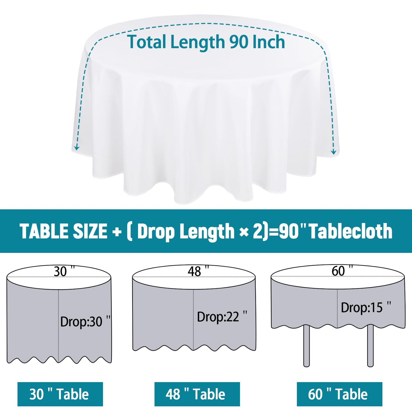 Kesfey 6 Packs White Round Table Cloths 90 Inch White Polyester Circle Bulk Linen Tablecloth Wrinkle Resistant Tablecloths Washable High Density Fabric Tablecovers for Wedding Camping Banquet Parties