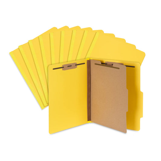 10 Blue Summit Supplies Classification Folders, 1-Divider, Letter Size, Yellow, with 2 Inch Expansions, Durable 2 Prong Design for Organizing Standard Medical Files & Office Reports, 10 Pack