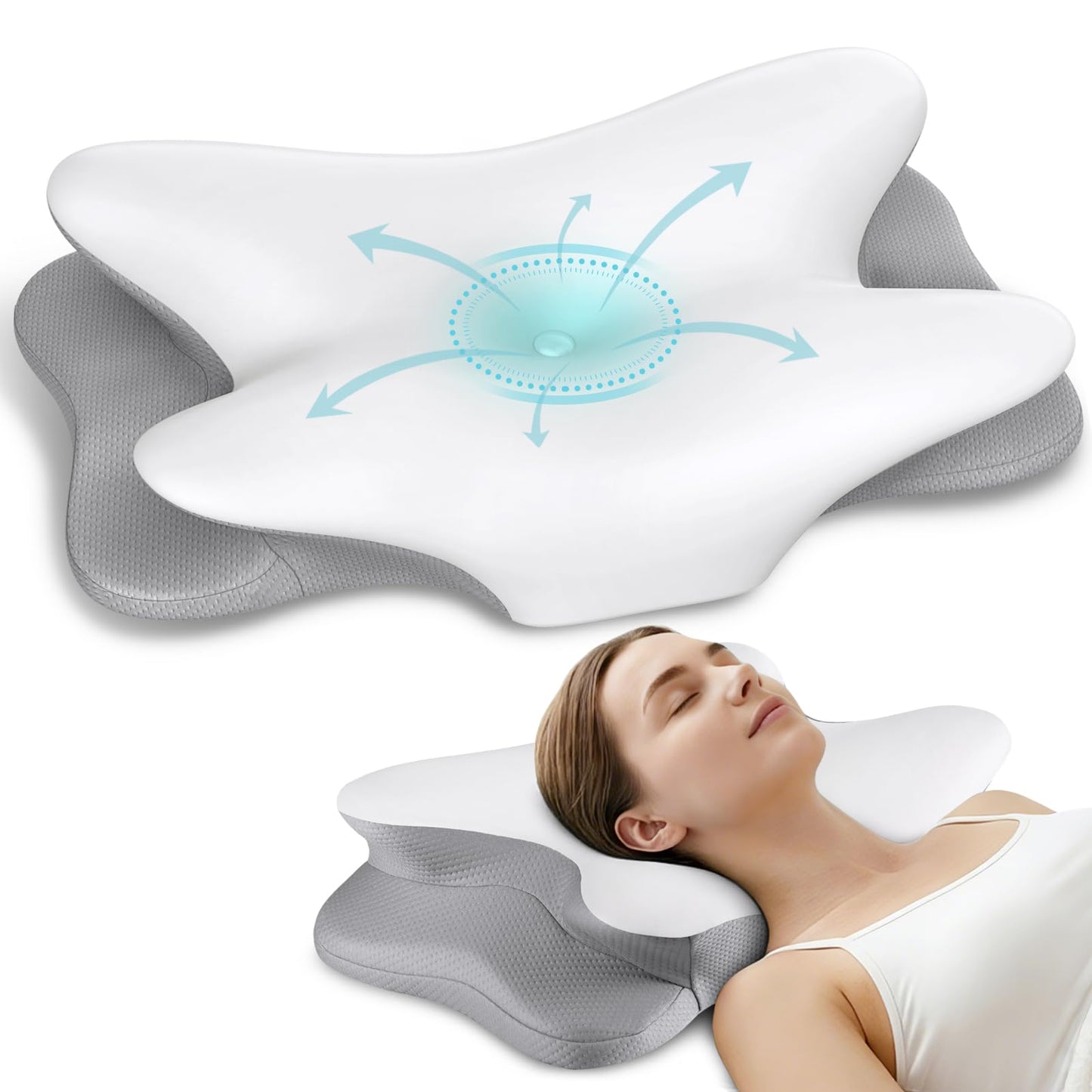 Cervical Neck Pillow for Pain Relief - Ergonomic Side Sleeper Pillow for Neck Support, Contour Pillow for Bed Sleeping, Cooling Memory Foam Pillows Orthopedic Pillow for Back Stomach Sleepers