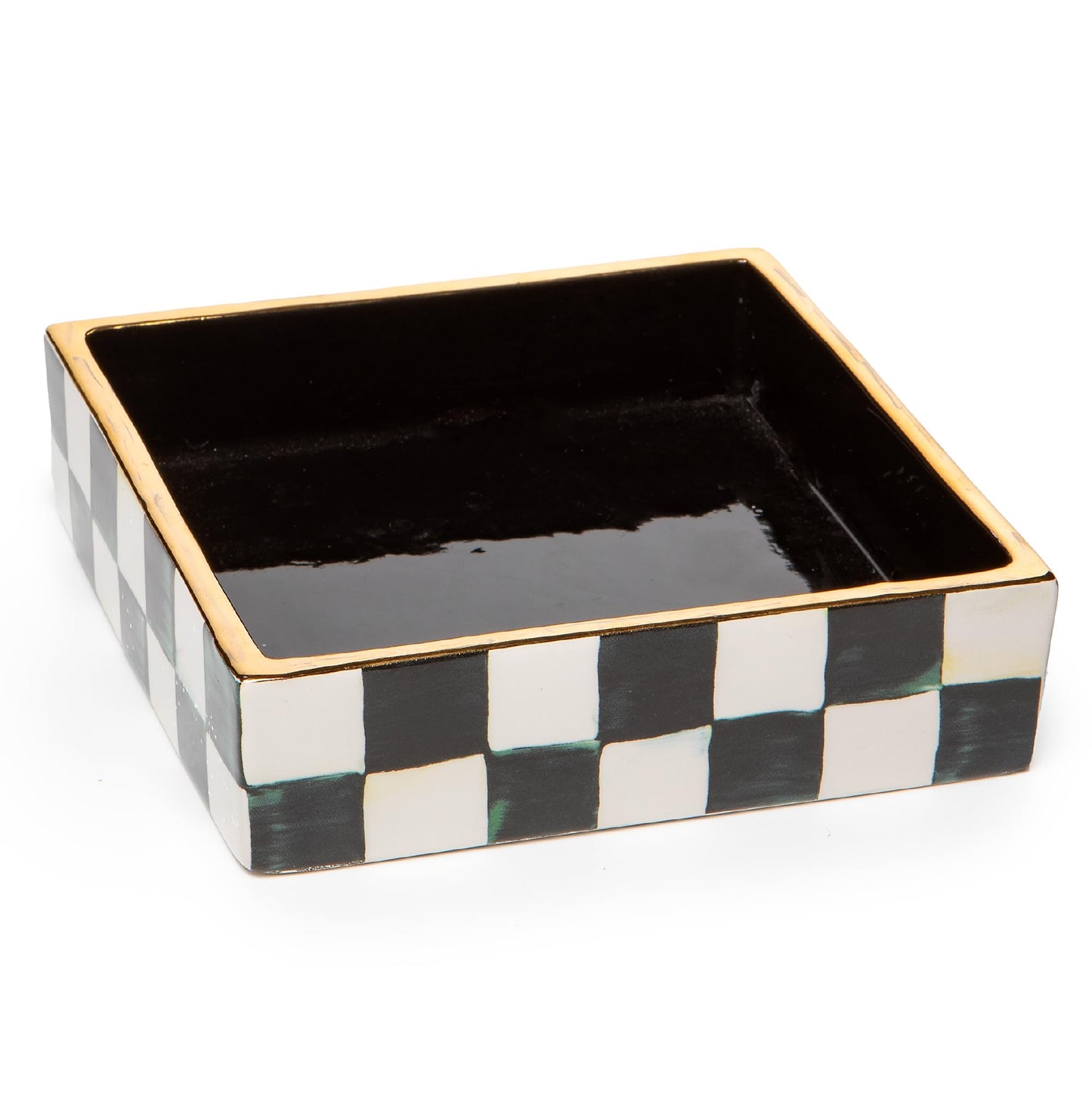 MACKENZIE-CHILDS Ceramic Cocktail-Napkin Holder, Kitchen Napkin Holder for Table and Countertop, Black-and-White Courtly Check
