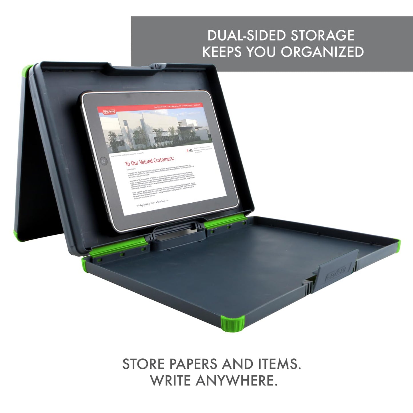 Dexas Duo Clipcase, Double Sided Clipboard Design, Portable Clipboards 13”x10” Gray/Green, Combine Style and Functionality Office Supplies for Nursing, School, Work, Trades, Home Office
