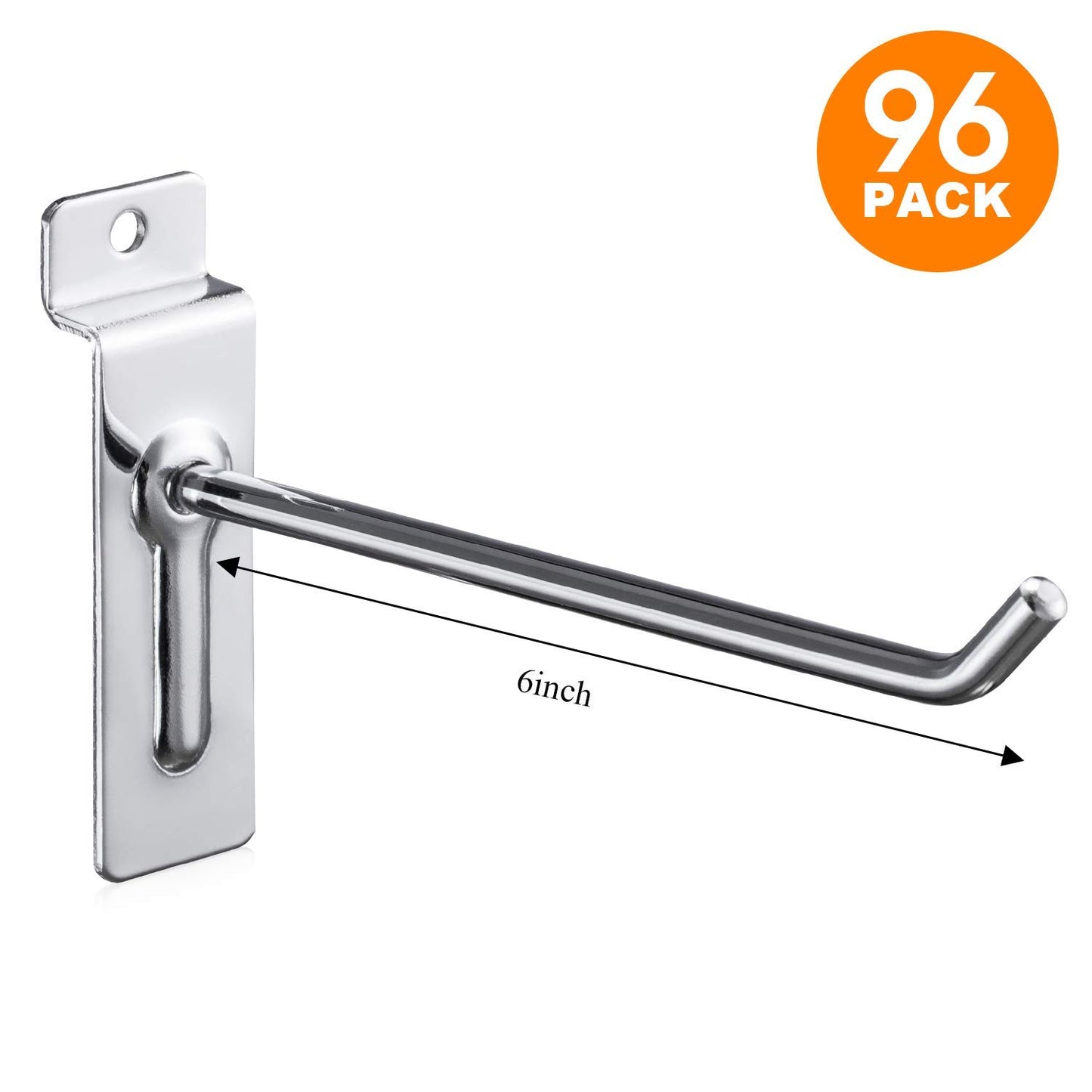 Polmart 6" Heavy Duty Slatwall Panel Hooks, Silver (96-Pack, 6-inch)