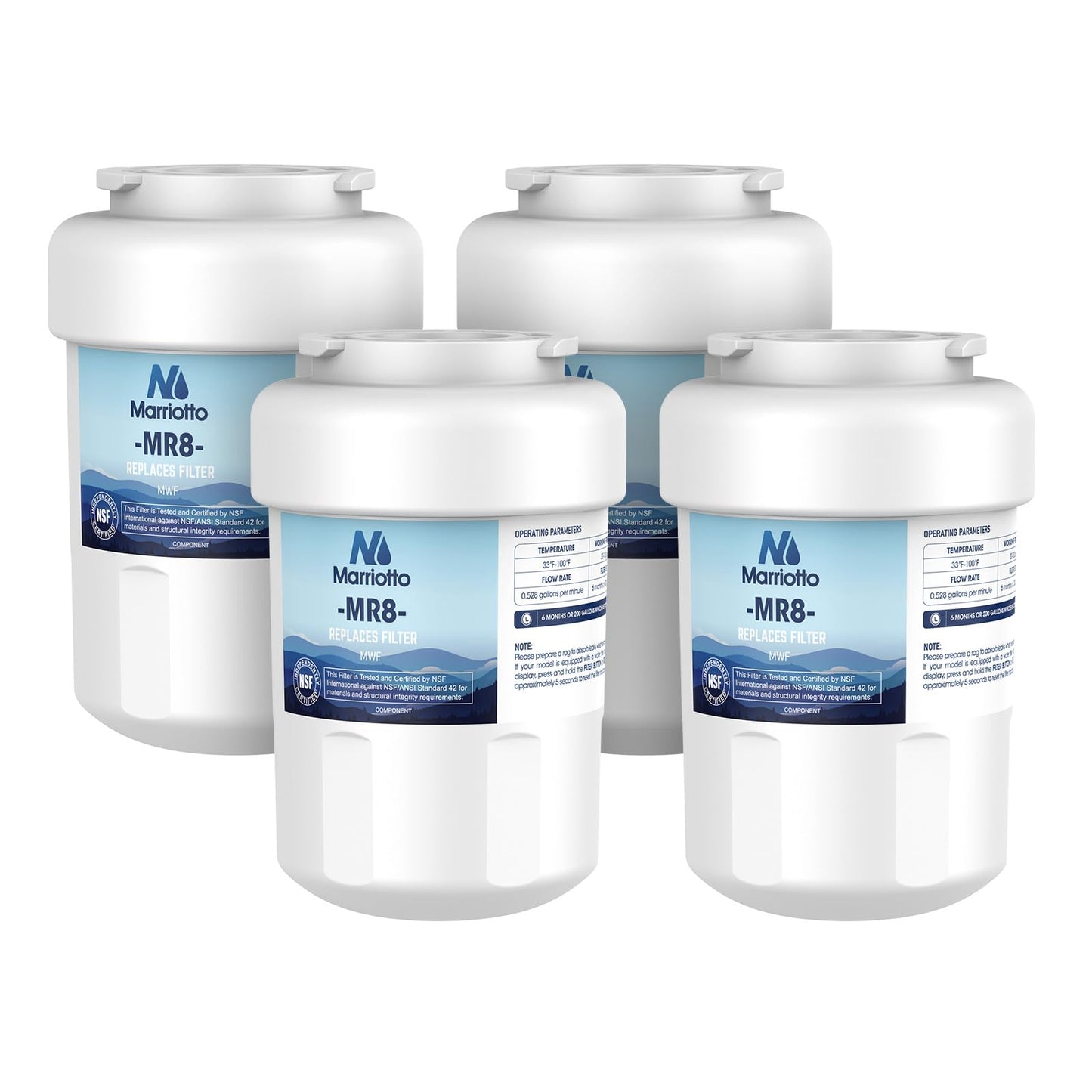 MARRIOTTO Smart Water Filters for Refrigerators NSF 42 Certified Cartridges Compatible with MWF, MWFA, MWFP, GWF, GWFA, 46-9991, HDX FMG-1, WFC1201, 4 Pack