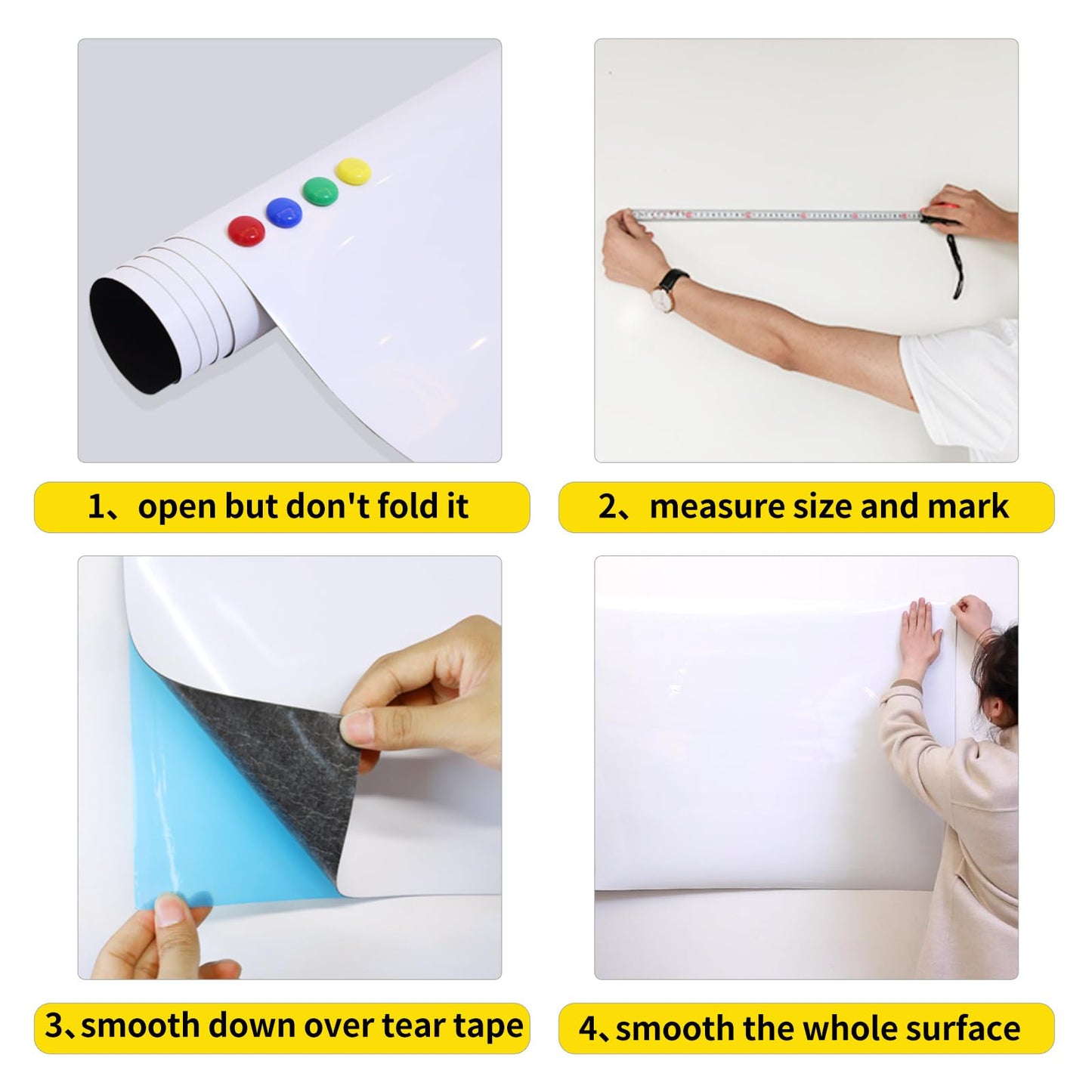Magnetic Whiteboard Contact Paper 24" x 79" Peel and Stick Dry Erase White Board for Wall Self-Adhesive Decal Wallpaper Sticker for Office, Home, with Marker, Eraser and Magnet