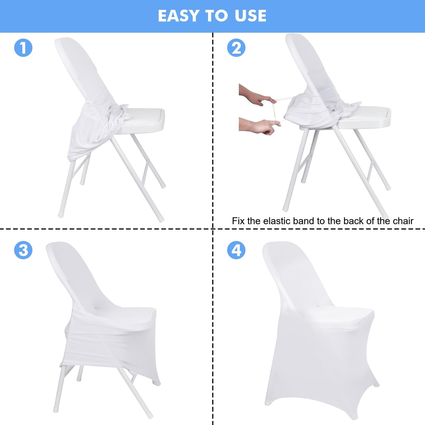 Fixwal 36 Pcs White Folding Chair Cover, Spandex Stretch Covers Ideal for Wedding, Party, Dining, Business Meeting, Banquet, Universal Fitted Washable Slipcover.