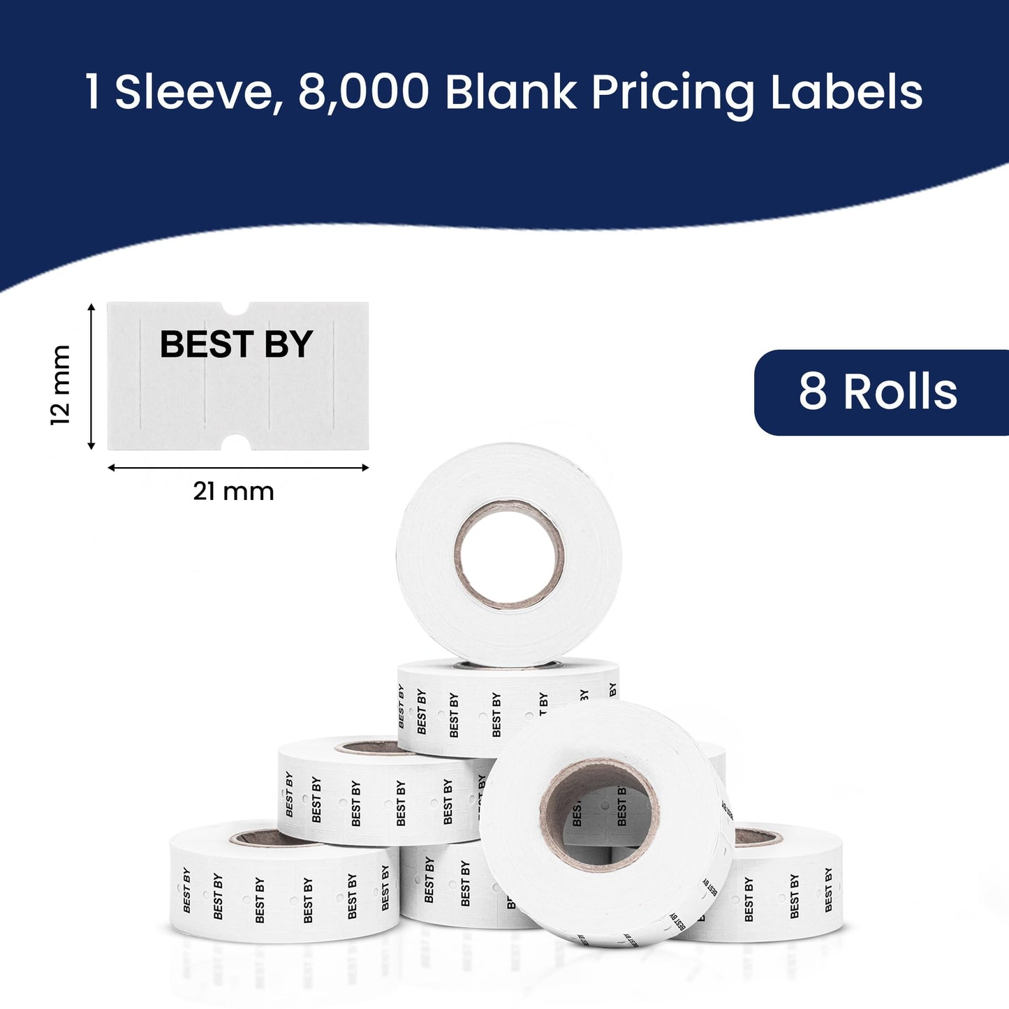 Perco 1 Line Best BY Labels - 8,000 "Best BY Labels for Perco Lite, X, Plus and Pro 1 Line Date Guns - 8 Rolls, 1 Sleeve - Made in USA