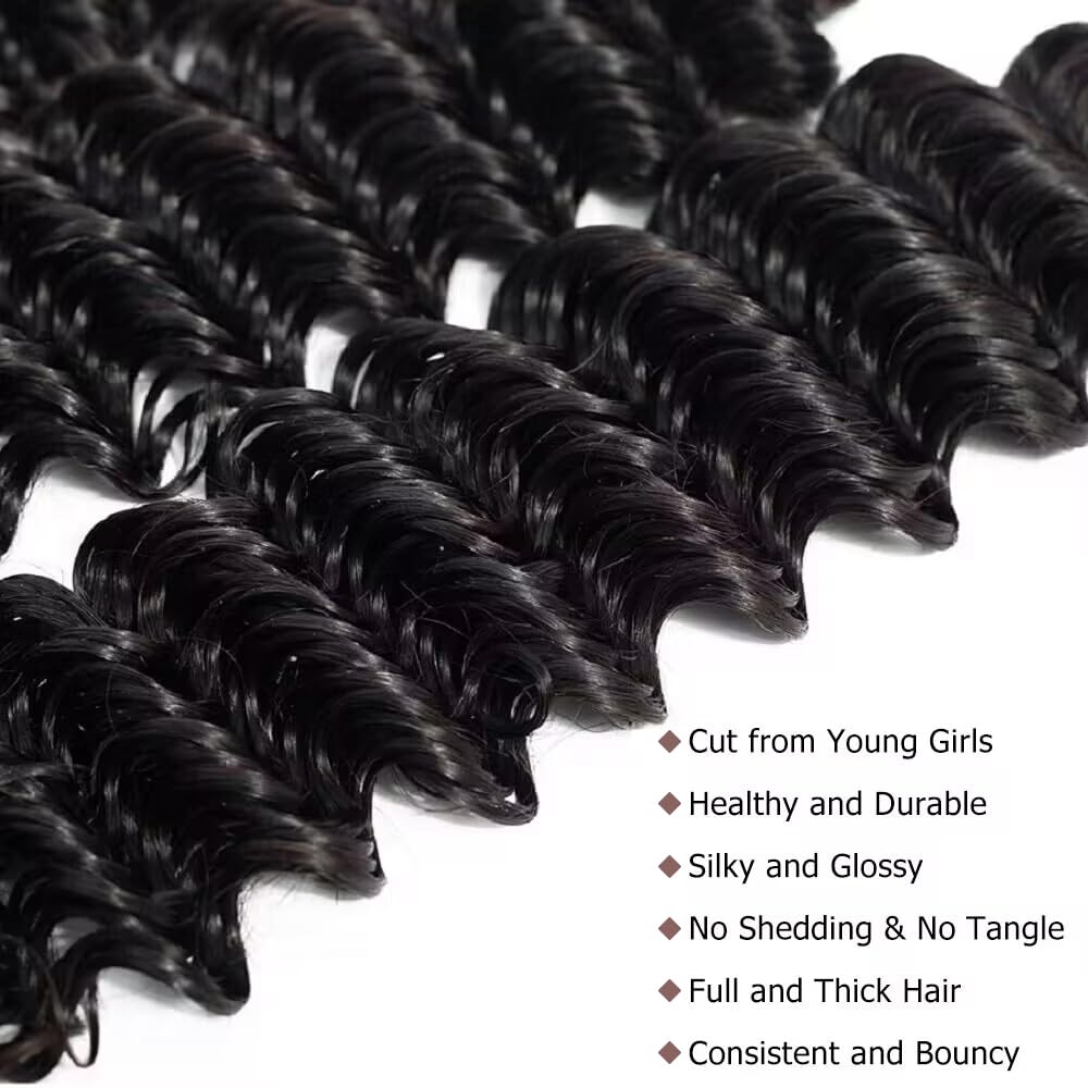 12A Deep Wave Human Hair Bundles 20 22 24 Inch Deep Curly Bundles Human Hair 100% Unprocessed Brazilian Virgin Weave 3 Bundles Water Wave Human Hair Bundles Double Weft Wet and Wavy Bundles Human Hair