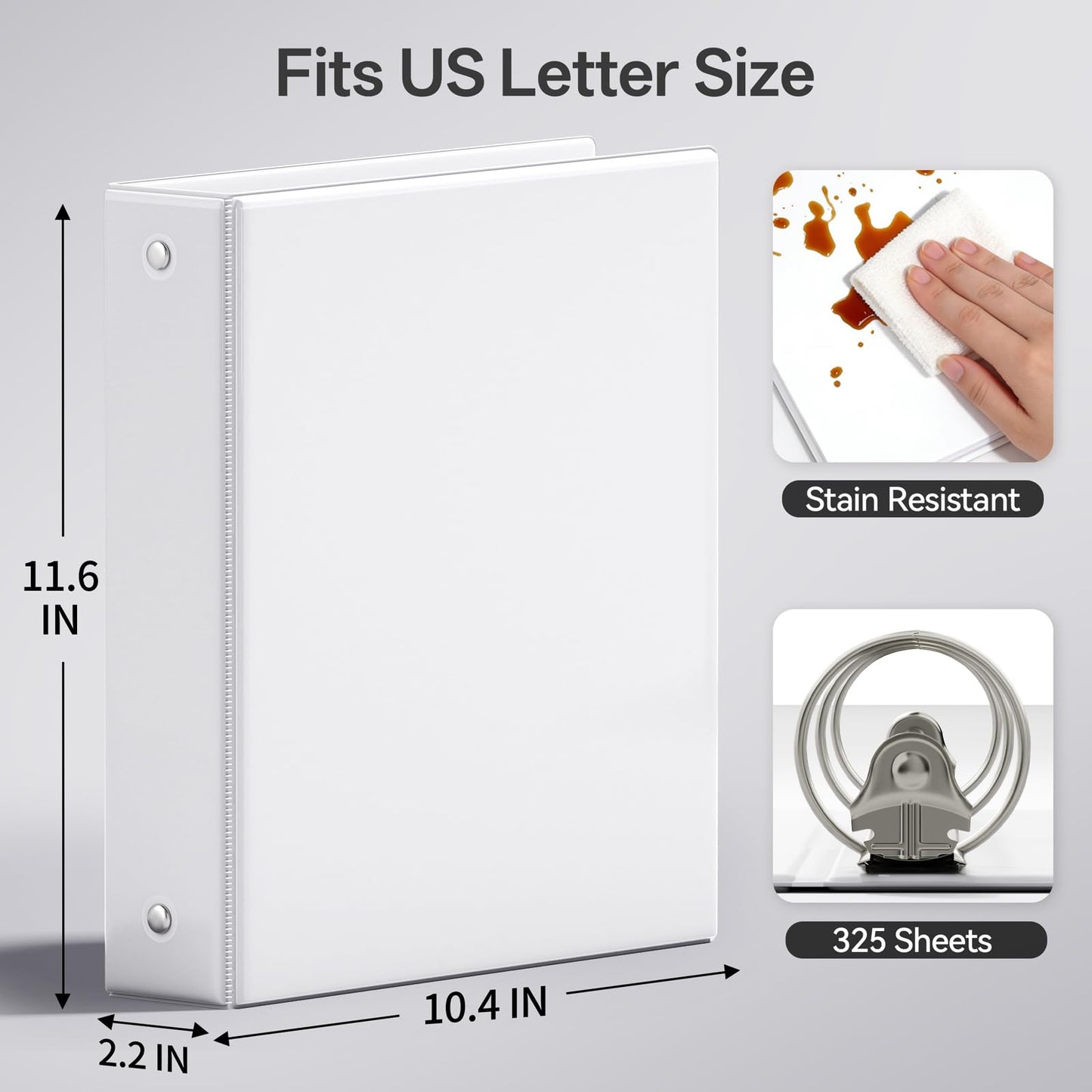 GNL 1.5 Inch 3 Ring Binders Economy 10 Packs White, 1 1/2" Three Ring (Fits 325 Sheets of 8.5x11 Paper) Clear View PVC-Free & Non-Stick for School or Office Supplies
