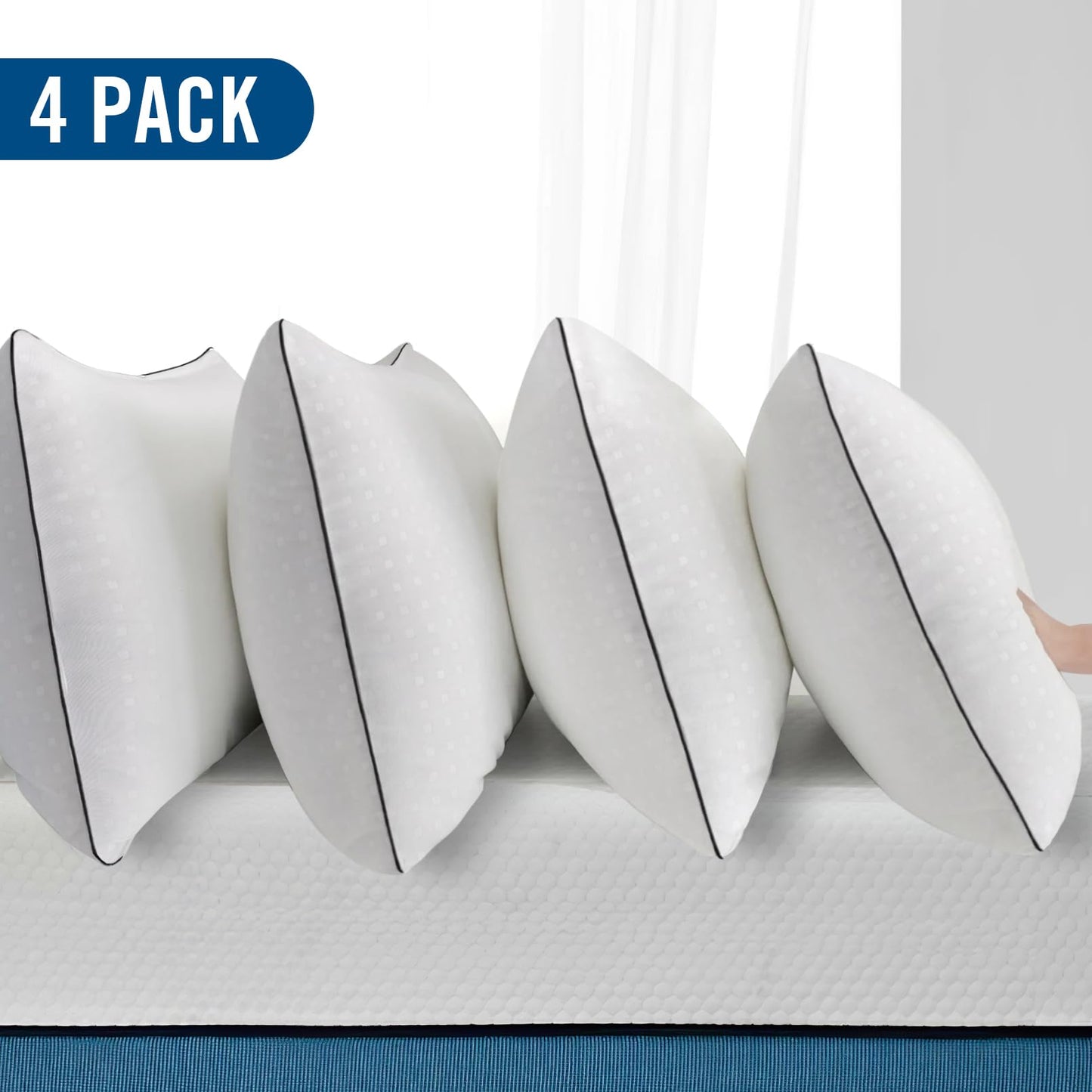 Higoom Queen Size Bed Pillows for Sleeping 4 Pack,Luxury Hotel Pillows,Comfortable and Supportive,Machine Washable,Suitable for Stomach,Back and Side Sleepers.