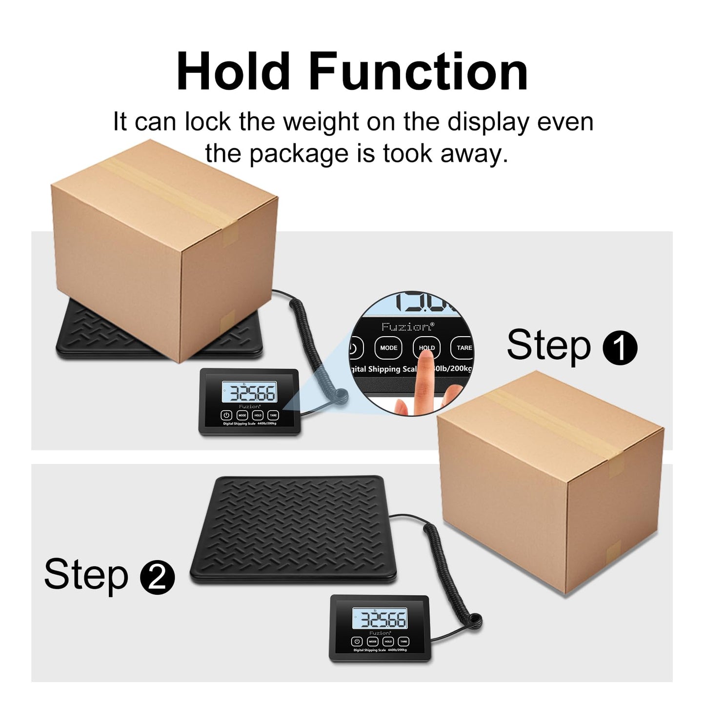 Fuzion Shipping Scale, 440LB x 10g High Accuracy Digital Postal Scale, Durable Alloy Steel Platform, Heavy Duty Scale for Packages, Postage, Luggage, Battery and AC Adapter Powered