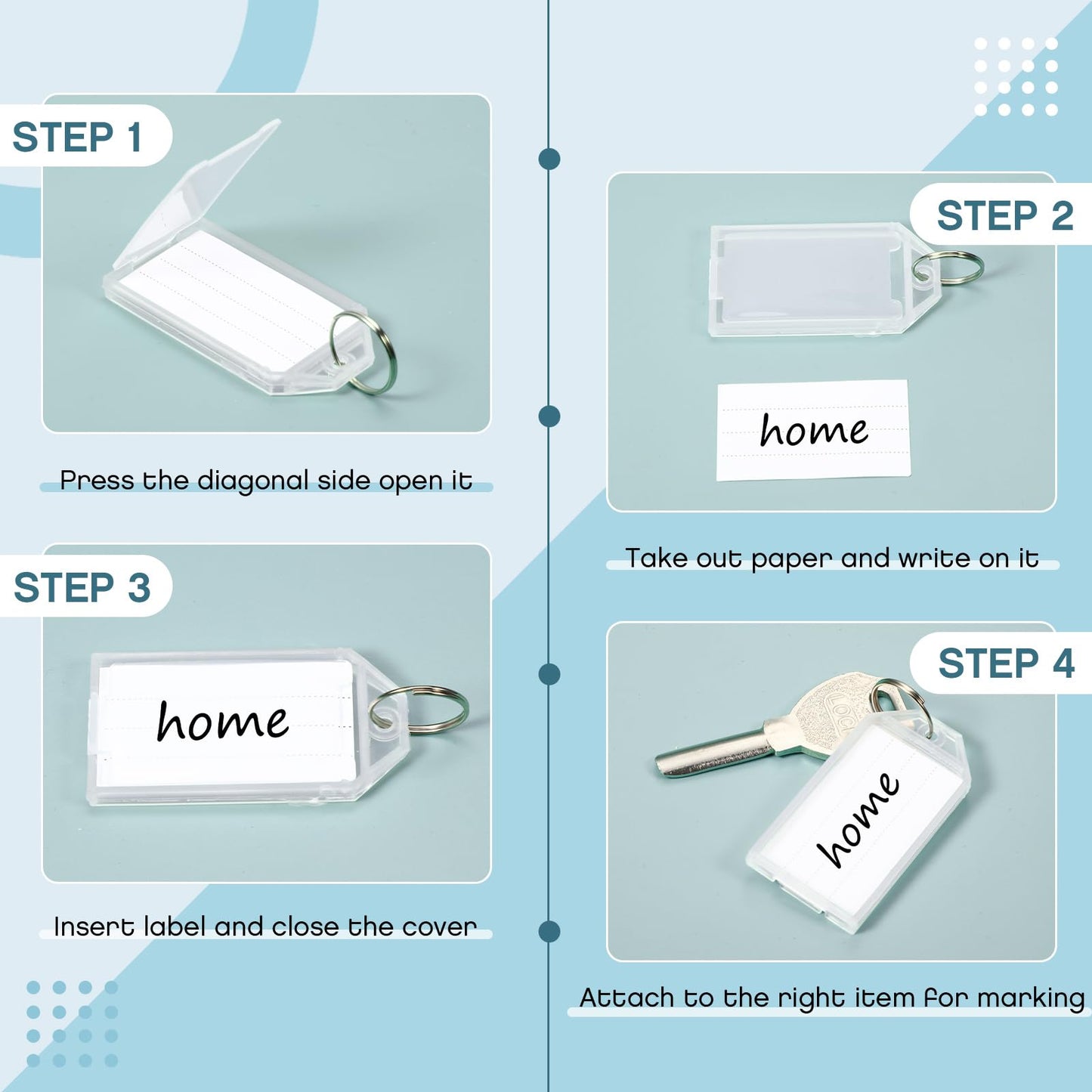 Yinkin 400 Pack Tough Plastic Key Tags White Item Identifiers with Split Ring Label Window Container 2 Inch ID Luggage Tag Key Chain