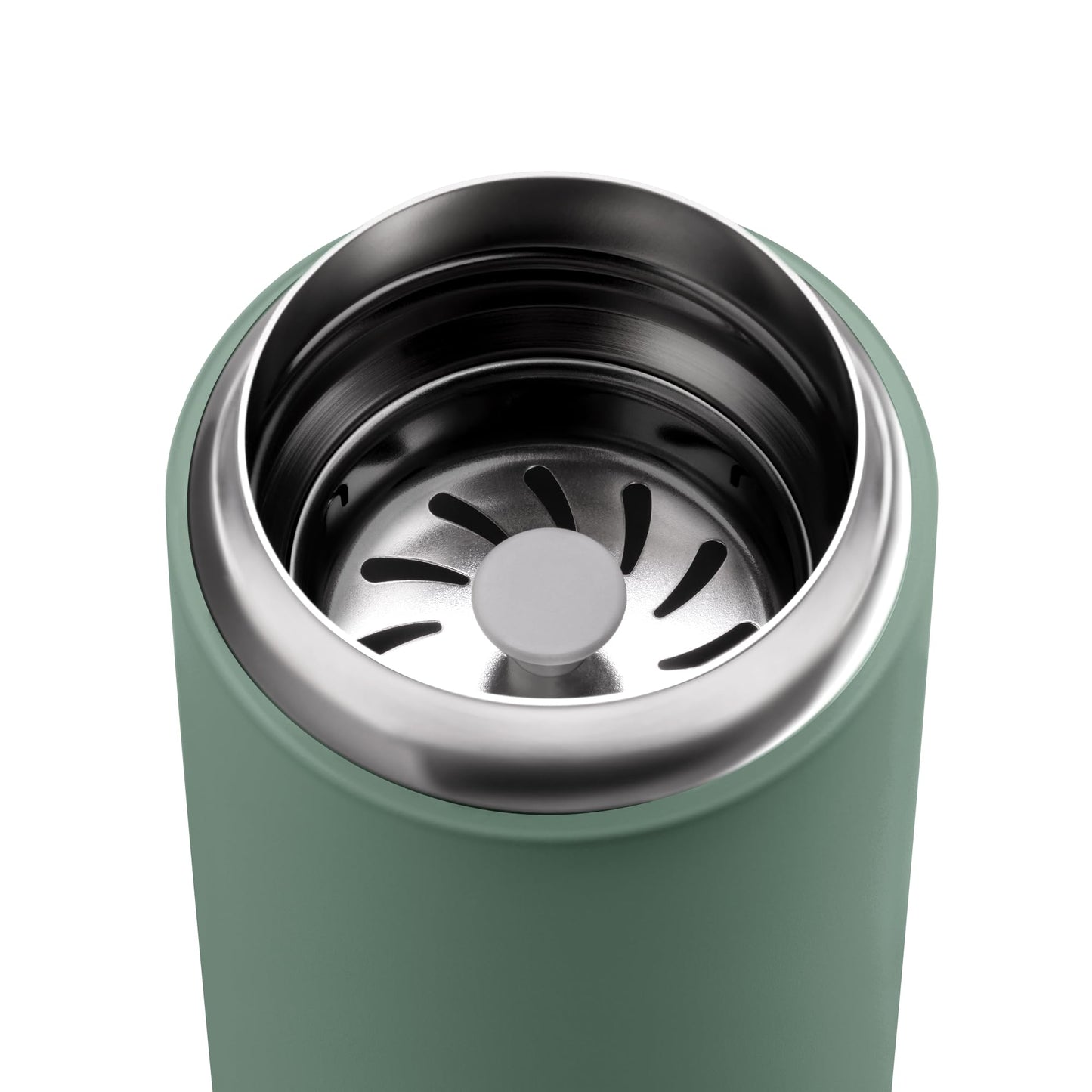 Fellow 16 oz Carter Move Travel Mug - Vacuum-Insulated Stainless Steel Travel Coffee Mug - Coffee Tumbler with Ceramic Interior and Splash Guard - Smoke Green