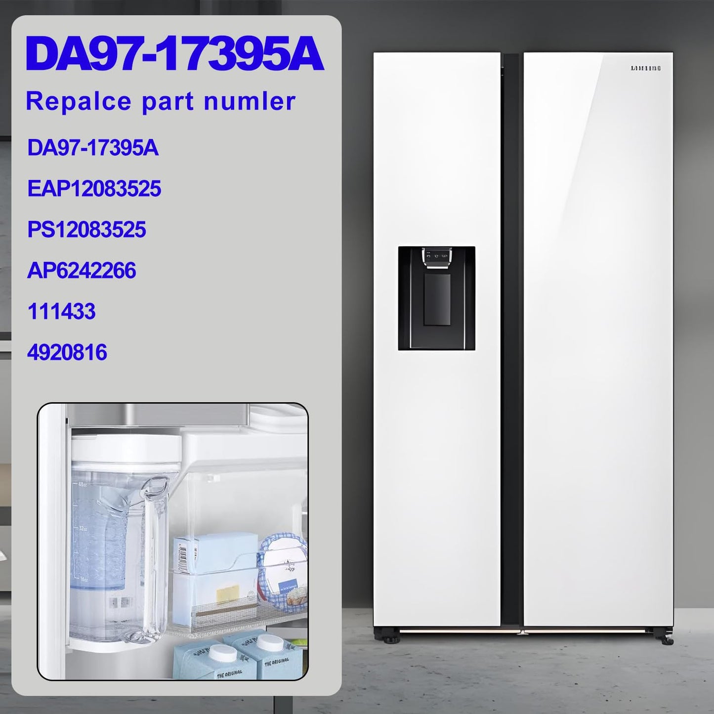 DA97-17395A Upgraded Water Pitcher Reservoir Fit for Samsung Water Pitcher Compatible with Samsung Refrigerator Samsung Refrigerator Parts RF23M8570SR RF23M8090SR