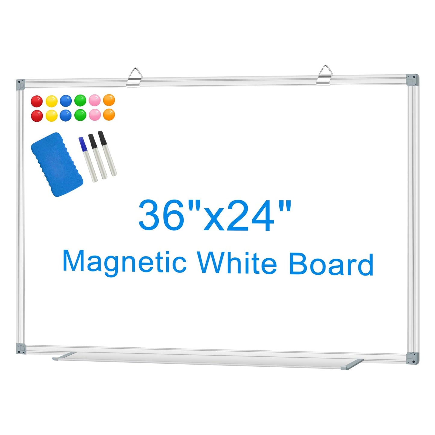 White Board Dry Erase Whiteboard for Wall 36" x 24" Aluminum Presentation Magnetic Whiteboards with Long Pen Tray, 12 Magnets, 3 Markers & 1 Eraser