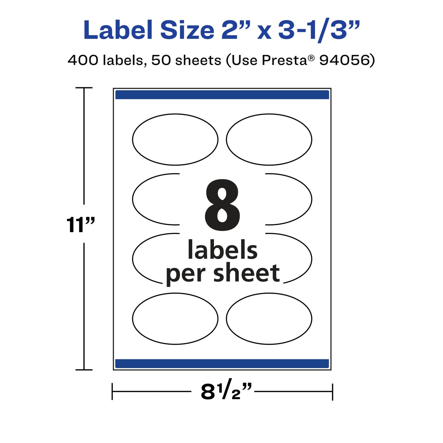 Avery Matte White Oval Labels, Sure Feed Technology, 2" x 3-1/3", 400 Matte White Printable Labels