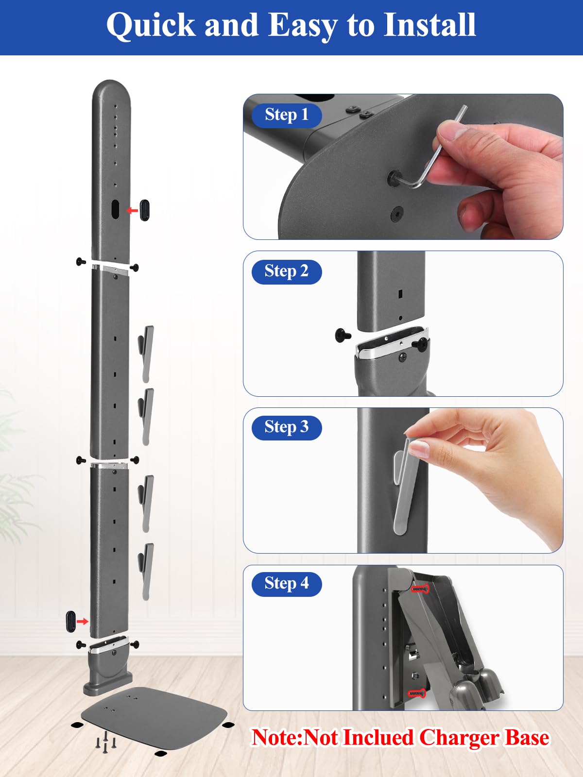 boailydi Sturdy Metal Vacuum Stand for Dyson Gen5 V15 V12 V11 V10 V8 V7 V6 , Freestanding Standing Holder w/Hidden Cable Design & 4 Hooks, Space-Saving Storage Rack for Cordless Vacuums, Deep Gray
