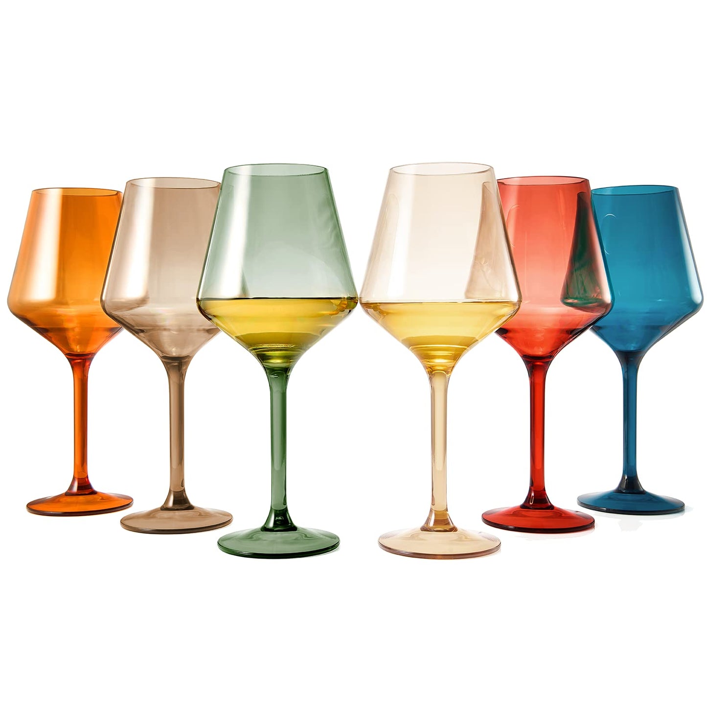 European Style Plastic Crystal, Stemmed Wine Glasses | Set of 6 | Acrylic Tritan Drinkware, Unbreakable Muted Color Shatterproof BPA-free, Reusable, Floating Pool & Indoor & Outdoor, Hand Wash 15oz